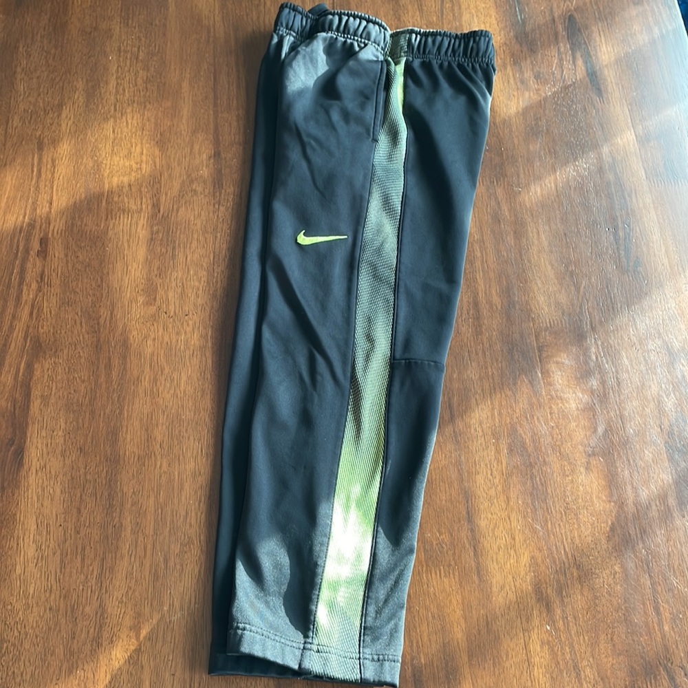 NIKE DRI-FIT black, neon green boys pants elastic drawstring waist. youth small